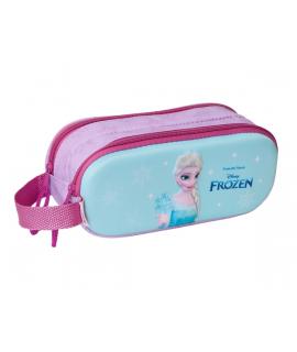 Safta Frozen Estuche Portatodo 3D - 2 Compartimentos - Asa de Mano - 21x8x6cm - Color Rosa/Azul