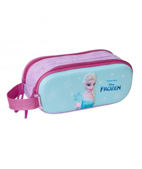 Safta Frozen Estuche Portatodo 3D - 2 Compartimentos - Asa de Mano - 21x8x6cm - Color Rosa/Azul