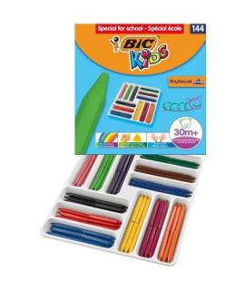Bic Kids Plastidecor Triangle Caja de 144 Lapices de Cera - Facil de Sacar Punta - No Mancha - Ideal para Escuelas Infantiles - 
