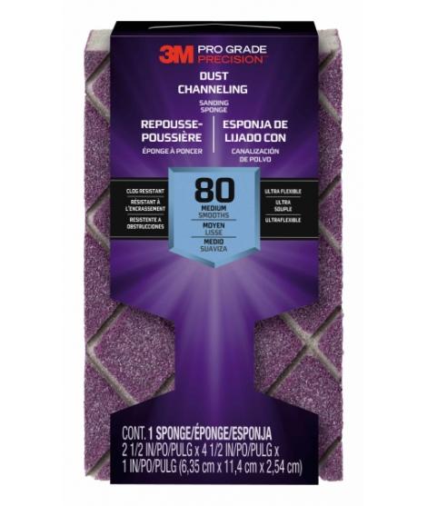 3M Pro Grade Precision Taco de Lija - Grano 80 Mediano - Canalizacion de Polvo - 6.35x11.4x2.54cm - Color Morado