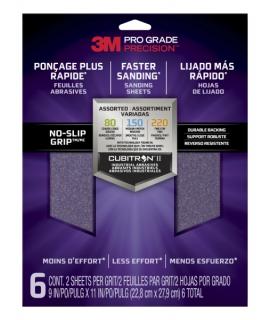 3M Pro Grade Precision Faster Pack de 6 Hojas de Lijado - Lijas de Granos Surtidas - 22.8x27.9cm - Rendimiento Superior - Reducc