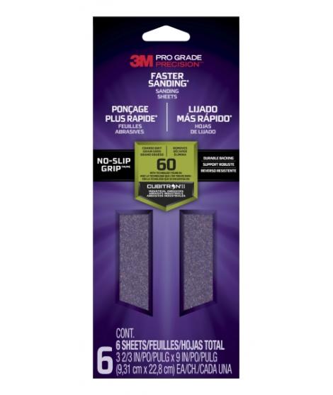 3M Pro Grade Precision Faster Hojas de Lijado - Grano 60 Grueso - 9.31x22.8cm - Rendimiento Superior - Reduccion de Fatiga - Col