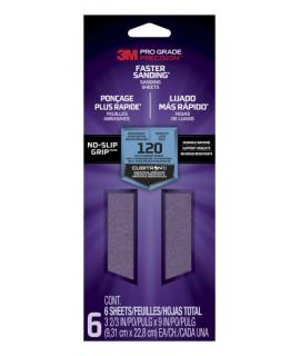 3M Pro Grade Precision Faster Pack de 6 Hojas de Lijado - Grano 120 Mediano - 9.31x22.8cm - Rendimiento Superior - Reduccion de 