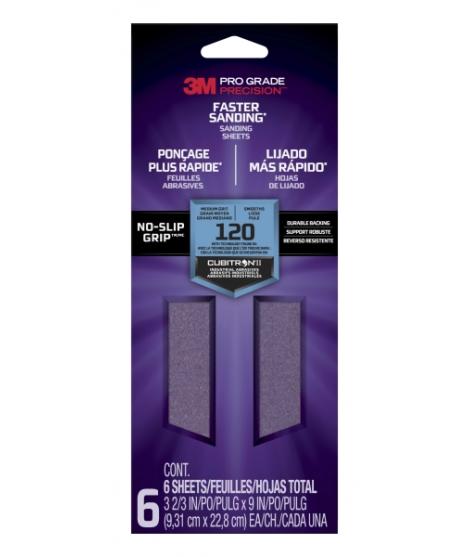 3M Pro Grade Precision Faster Pack de 6 Hojas de Lijado - Grano 120 Mediano - 9.31x22.8cm - Rendimiento Superior - Reduccion de 