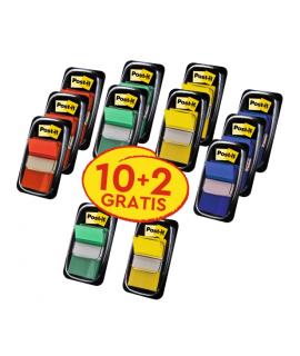 Post-It Index Pack de 12 Dispensadores con 50 Marcadores de Indice Reposicionables - Forma Rectangular - Colores Surtidos