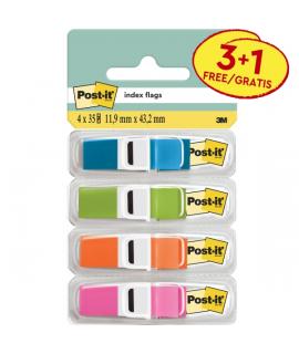 Post-It Index Pack de 4 Dispensadores con 35 Marcadores de Indice Reposicionables - Forma Rectangular - Colores Surtidos