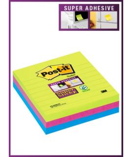 Post-It Super Sticky Pack de 3 Blocs de 70 Notas Adhesivas Reposicionables - 101x101mm - 100% PEFC - Colores Surtidos
