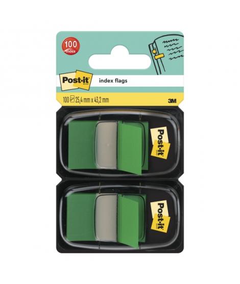 Post-It Index Pack de 2 Dispensadores con 50 Marcadores de Indice Reposicionables - Forma Rectangular - Color Verde
