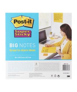 Post-It Super Sticky Bloc de 30 Notas Adhesivas Reposicionables - Forma Cuadrada - 279x279mm - Color Amarillo Claro