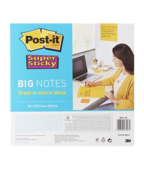Post-It Super Sticky Bloc de 30 Notas Adhesivas Reposicionables - Forma Cuadrada - 279x279mm - Color Amarillo Claro