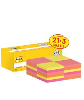 Post-It Pack de 24 Blocs de 100 Notas Adhesivas Reposicionables - Forma Cuadrada - 76x76mm - Colores Surtidos