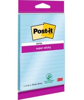 Post-It Super Sticky Bloc de 90 Notas Grandes Adhesivas Reposicionables - con Lineas - 102x152mm - Color Azul