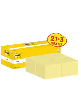 Post-It Pack de 24 Blocs de 100 Notas Adhesivas Reposicionables - Forma Cuadrada - 76x76mm - Color Amarillo Claro