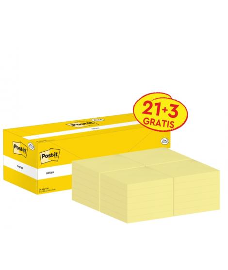 Post-It Pack de 24 Blocs de 100 Notas Adhesivas Reposicionables - Forma Cuadrada - 76x76mm - Color Amarillo Claro