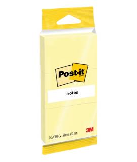 Post-It Pack de 3 Blocs de 100 Notas Adhesivas Reposicionables - 38x51mm - 100% PEFC - Color Amarillo Claro