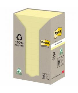Post-It Pack de 24 Blocs de 100 Notas Adhesivas Recicladas - Forma Rectangular - 51x38mm - Color Amarillo Claro