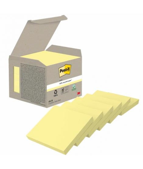 Post-It Pack de 6 Blocs de 100 Notas Adhesivas Recicladas - Forma Cuadrada - 76x76mm - Color Amarillo Claro