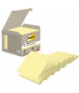 Post-It Pack de 6 Blocs de 100 Z-Notas Adhesivas Recicladas - Forma Cuadrada - 76x76mm - Color Amarillo Claro