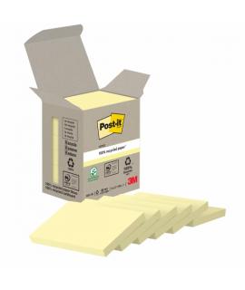 Post-It Pack de 6 Blocs de 100 Notas Adhesivas Recicladas - Forma Rectangular - 51x38mm - Color Amarillo Claro