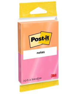 Post-It Pack de 2 Blocs de 75 Notas Adhesivas Reposicionables - Forma Rectangular - 76x63.5mm - Colores Surtidos