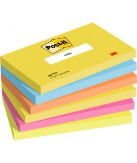 Post-It Pack de 6 Blocs de 100 Notas Adhesivas Reposicionables - Forma Rectangular - 76x127mm - Colores Surtidos