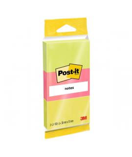 Post-It Pack de 3 Blocs de 100 Notas Adhesivas Reposicionables - Forma Rectangular - 38x51mm - Colores Surtidos