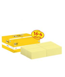 Post-It Pack de 20 Blocs de 100 Notas Adhesivas Reposicionables - Forma Rectangular - 76x127mm - Color Amarillo Claro