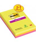 Post-It Super Sticky Pack de 3 Blocs de 75 Notas Adhesivas Reposicionables - Forma Rectangular - 101x152mm - Colores Surtidos