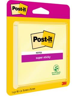 Post-It Super Sticky Bloc de 90 Notas Adhesivas Reposicionables - 76x76mm - 100% PEFC - Color Amarillo Claro