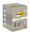 Post-It Pack de 10 Blocs de 100 Notas Adhesivas Recicladas - Forma Cuadrada - 76x76mm - Colores Surtidos