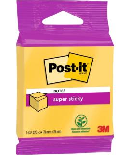 Post-It Super Sticky Cubo de 270 Notas Adhesivas Reposicionables - Forma Cuadrada - 76x76mm - Color Amarillo
