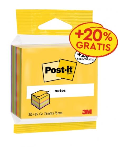 Post-It Cubo de 390 Notas Adhesivas Reposicionables - Forma Cuadrada - 76x76mm - Colores Surtidos