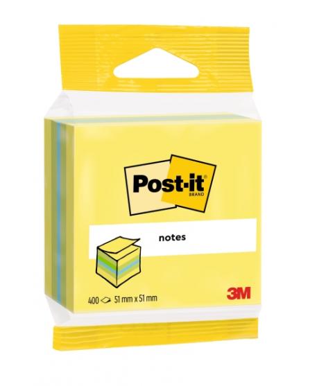 Post-It Cubo de 400 Notas Adhesivas Reposicionables - Forma Rectangular - 51x51mm - Colores Surtidos