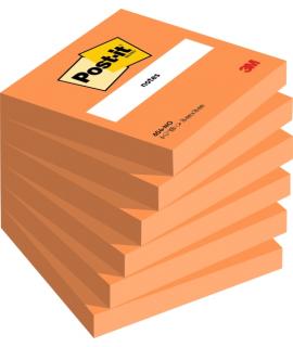 Post-It Pack de 6 Blocs de 100 Notas Adhesivas Reposicionables - Forma Cuadrada - 76x76mm - Color Naranja
