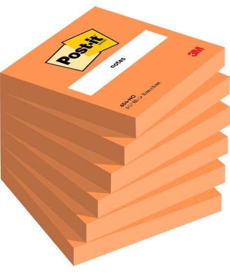 Post-It Pack de 6 Blocs de 100 Notas Adhesivas Reposicionables - Forma Cuadrada - 76x76mm - Color Naranja