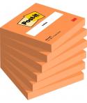 Post-It Pack de 6 Blocs de 100 Notas Adhesivas Reposicionables - Forma Cuadrada - 76x76mm - Color Naranja
