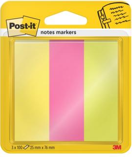 Post-It Pack de 3 Blocs de 100 Marcadores Reposicionables - Forma Rectangular - Colores Surtidos