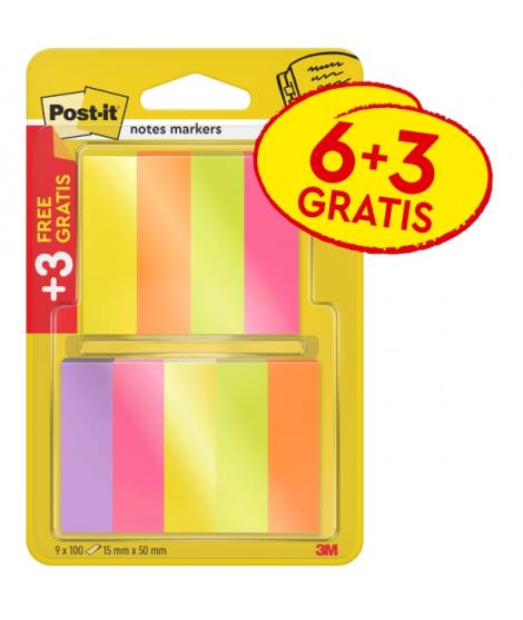 Post-It Pack de 9 Blocs de 100 Marcadores Reposicionables - Forma Rectangular - Colores Surtidos