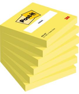 Post-It Pack de 6 Blocs de 100 Notas Adhesivas Reposicionables - Forma Cuadrada - 76x76mm - Color Amarillo Claro