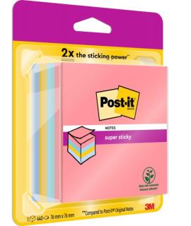Post-It Super Sticky Cubo de 400 Notas Adhesivas Reposicionables - Colores Arcoiris - 76x76mm - Colores Surtidos