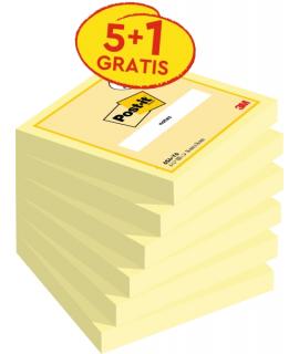 Post-It Pack de 6 Blocs de 100 Notas Adhesivas Reposicionables - 76x76mm - Promocion 5 Blocs + 1 Gratis - Color Amarillo Claro