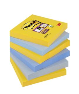 Post-It Super Sticky Pack de 6 Blocs de 90 Notas Adhesivas Reposicionables - Forma Cuadrada - 76x76mm - Colores Surtidos