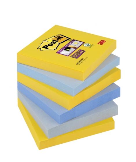 Post-It Super Sticky Pack de 6 Blocs de 90 Notas Adhesivas Reposicionables - Forma Cuadrada - 76x76mm - Colores Surtidos