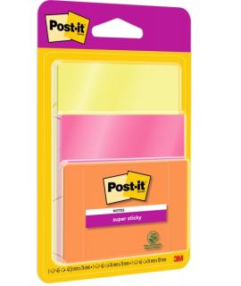 Post-It Super Sticky Pack de 3 Blocs de 45 Notas Adhesivas Reposicionables - Forma Cuadrada - Colores Surtidos