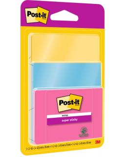 Post-It Super Sticky Pack de 3 Blocs de 45 Notas Adhesivas Reposicionables - Forma - Colores Surtidos