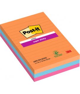 Post-It Super Sticky Pack de 3 Blocs de 90 Notas Adhesivas Reposicionables - Forma Rectangular - 101x101mm - Colores Surtidos