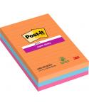 Post-It Super Sticky Pack de 3 Blocs de 90 Notas Adhesivas Reposicionables - Forma Rectangular - 101x101mm - Colores Surtidos