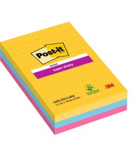 Post-It Super Sticky Pack de 3 Blocs de 90 Notas Adhesivas Reposicionables - Forma Rectangular - 101x152mm - Colores Surtidos
