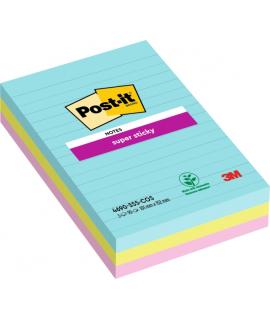 Post-It Super Sticky Pack de 3 Blocs de 90 Notas Adhesivas Reposicionables - Forma Rectangular - 101x152mm - Colores Surtidos