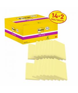 Post-It Super Sticky Pack de 16 Blocs de 90 Notas Adhesivas Reposicionables - Forma Rectangular - 76x127mm - Color Amarillo Clar
